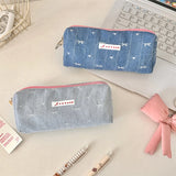 Cifeeo-Back To School Gifts Denim Pencil Case Girls School Supplies Pencilcase Large Capacity Piornik Szkolny Ribbon Bow Cute Stationery Pencil Pouch