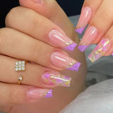 Cifeeo Detachable Manicure Wearable Nail Art Press On Nails purple Glitter French False Nails Long Coffin Fake Nails Full Cover Tips