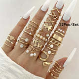 Cifeeo-Christmas Gift New Year's Eve Gift 23Pcs Fashion Knuckle Rings Set For Women Crystal Star Moon Eye Wave Gold Silver Color Rings Female Trendy Party Jewelry Gift