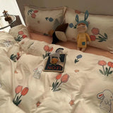 Cifeeo-Ins Pastoral style Yellow Small Flowers Bedding Set Twin Queen Size Duvet Cover Flat Sheet Pillowcase Princess Girl Bed Linen