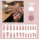 Cifeeo 24pcs French False Nails Glitter Diamond Long Coffin Ballet Acrylic Nail Stickers Wearable Fake Nail Tips Fashion Press On Nails