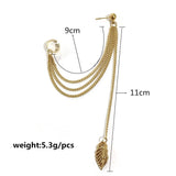 Back to college 2023 Fashion Accessories Personality Earrings Ear Clips Metal Leaf Tassel Earrings Ear Clips