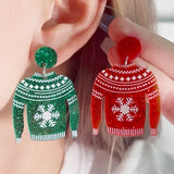 Cifeeo-Christmas Gift idea Snowman Sweater Elk Earrings Acrylic Lightweight Christmas Sweater Stud Earrings Claus Snowman Sweater Elk Xmas Holiday Jewelry