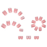 Cifeeo- 24pcs/box Press On False Nails Cute Nail Art Wearable Fake Nails Short Square Shiny Pink With Wearing Tools As Gift