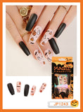 Christmas Cifeeo False Nails Press On Set Almond Black Ghost Design Long Fake Nail Pumpkin Pressure Decorated Adhesive Nail Tips 24Pcs