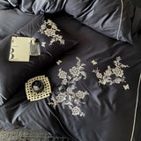 Cifeeo-Egyptian Cotton Flowers Embroidery Bedding Set, Black, Red, Khaki,Vintage Maillard Bedding Set,Duvet Cover,Bed Sheet,Pillowcases