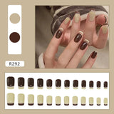 Cifeeo- French Two-color Fake Nails Press on False Nail Set Full Cover Artificial Short Square 24pcs/pack With Wearing Tools