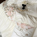 Cifeeo-1000TC Egyptian Cotton Romantic French Wedding Bedding Set Lace Ruffles Flowers Embroidery Duvet Cover Bed Sheet Pillowcase 4Pcs