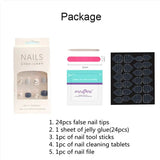 Cifeeo- 24Pcs Short Square False Nail With Sticker Pink Tulip Fake Nails Artificial Fake Nails DIY Full Cover Tips Manicure Tool