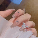 Fake nails with glue designed 24pcs French Ribbon Wear Long Paragraph Fashion Manicure Patch False Nails Wearable Nail Patch TY