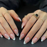 Cifeeo 24Pcs Detachable Almond False Nails French Fake Nails Full Nail Art Tips Press On Nails