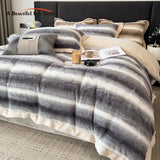 Cifeeo-Autumn and Winter Bedding Set Thickened Warm Faux Fur Velvet Bedding Set Gradient Faux Rabbit Fur Short Plush Duvet Cover Flat/Fitted Bed Sheet Pillowcases