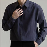 Cifeeo-Winter Outfits Men chill guy Men's Luxury Clothing Leisure Turn Down Collar Texture Shirts Vintage Button-down Solid Color Long Sleeve Popular Clothes M-3XL