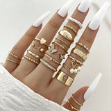 Cifeeo-Christmas Gift New Year's Eve Gift Bohemian Geometric Knuckle Rings Set For Women Eye Cross Sun And Moon Leaf Charm Finger Ring Female Fashion Party Jewelry