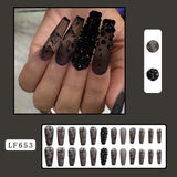 Cifeeo 24Pcs Long Coffin False Nails with Glue Wearable Brown Fake Nails with   Rhinestones Ballet Press on Nails Full Cover Nail Tips