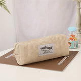Cifeeo-Back To School Gifts Shark Pencil Case Corduroy Pen Case Kawaii Stationery Estuche Large Capacity Pencilcase Trousse School Supplies Pencil Pouch