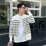 Cifeeo-Winter Outfits Men chill guy Autumn Clothing Men's Light Luxury Thin Striped Knit Cardigan Sweater Korean Vintage Popular Button-down Long Sleeve Knitwear