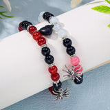 Cifeeo-Halloween Jewelry 2Pcs Halloween Spider Bracelet For Women Men Magnetic Heart Couple Personality Bangles Lover Festive Jewelry Accessories Gifts