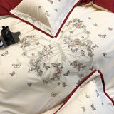 Cifeeo-Butterfly Flowers Embroidery Luxury Wedding Bedding Set 1000TC Egyptian Cotton Duvet Cover Bed Sheet Pillowcases Home Textile