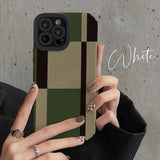 CIFEEO- Vintage Green Plaid Patchwork Phone Case For iphone 14 13 12 11 XR XS Pro Max Plus Irregular Lense Protection Soft Silicone Case