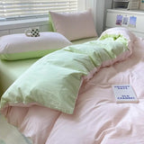 Cifeeo-Solid Pink Fashion Style Bedding Set Twin Full Queen Size Duvet Cover Set Adults Kids Simple Korean Bed Flat Sheet Pillowcases
