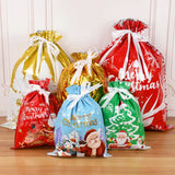 Cifeeo-3/5Pcs Merry Christmas Drawstring Gift Bag New Year 2025 Large Candy Cookie Packaging Bag 2024 Navidad Christmas Home Decoration