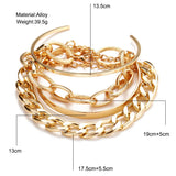 Cifeeo-Christmas Gift New Year's Eve Gift Bohemian Metal Chain Bracelet Set For Women Geometric Gold Color Thick Link Chain Open Bangle Female Fashion Jewelry