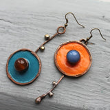 Cifeeo-Christmas gifts idea Classic Asymmetric Ancient Bronze Metal Painting Drop Earrings Women Ethnic Red Blue Stone Statement Earrings Party Accessories