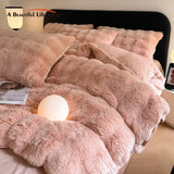 Cifeeo-Autumn and Winter Bedding Set Faux Rabbit Fur Bedding Set, Velvet Fleece Plush, Soft Warm, Cosy, Winter, Luxury, Duvet Cover Set, Bed Sheet, Pillowcases, 4Pcs