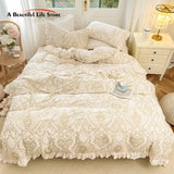 Cifeeo-Autumn and Winter Bedding Set Vintage Carved Velvet Fleece Princess Wedding Soft Warm Bedding Set, Shaggy Duvet Cover, Bedspread Bed Skirt Pillowcases, 4Pcs