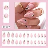 Cifeeo 24Pcs Long Coffin False Nails with Glue Wearable Brown Fake Nails with   Rhinestones Ballet Press on Nails Full Cover Nail Tips