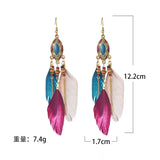 Cifeeo-Christmas Gift New Year's Eve Gift New Ethnic Long Feather Dangle Earrings For Women Bohemian Tassel Beads Handmade Enamel Earrings Girl Bride Wedding Jewelry