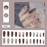 Cifeeo 24Pcs/Set Full Cover False Nail Tips Shining Fashion Medium Length Silvery Fake Nails With Glue Nail Art Europen Manicure Tips