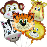 Cifeeo-5pcs Jungle Safari Animals Head Foil Balloons Tiger Zebra Giraffe Lion Monkey Birthday Party Decorations Supplies Baby Shower