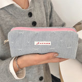 Cifeeo-Back To School Gifts Denim Pencil Case Girls School Supplies Pencilcase Large Capacity Piornik Szkolny Ribbon Bow Cute Stationery Pencil Pouch