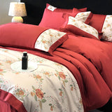 Cifeeo-1000TC Egyptian Cotton Luxury Rose Flowers Embroidery Wedding Bedding Set Red Duvet Cover Set Flat/Fitted Bed Sheet Pillowcases