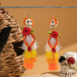 Cifeeo-Christmas gifts Gothic Punk Halloween Skeleton Dangle Earrings For Women Ethnic Creative Long Tassel Bohemian Fringe Earring Festival Jewelry