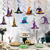 Cifeeo-9pcs/set Halloween Witch Hat Hanging Swirl Haunted House Horror Props Streamers Spiral Halloween Party Home Decoration Supplies