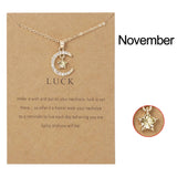 Cifeeo-Christmas Gift New Year's Eve Gift Fashion Moon Star Necklaces For Women 12 Months Crystal Birthstone Pendant Chain Men Trendy Birthday Party Jewelry Gift