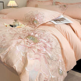 Cifeeo-Queen King Size Luxury Wedding Bedding Set 100% Cotton Flowers Embroidery Duvet cover Bed Sheet Fitted Sheet Pillowcases 4Pcs