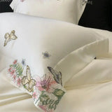 Cifeeo-Luxury Butterfly Flowers Embroidery Bedding Set Lyocell Eucalyptus Fiber Soft Silky Breathable Duvet Cover Bed Sheet Pillowcases