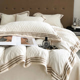 Cifeeo-4Pcs Luxury Winter Thickened Carved Velvet Embroidery Bedding Set Queen King Duvet Cover Set Flat/Fitted Bed Sheet Pillowcases