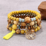 Cifeeo-Christmas Gift New Year's Eve Gift Boho Tree Of Life Bracelet Set For Women Fashion Tassels Charm Wooden Beads Elastic Chain Bangle Girl Trendy Party Jewelry