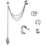 Cifeeo Silver Color Leaves Clip Earrings for Women Men Creative Simple C Ear Cuff Non-Piercing Ear Ear Clip Set Trend Jewelry Gift