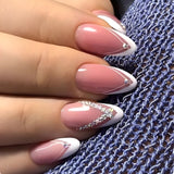 Cifeeo 24Pcs Detachable Almond False Nails French Fake Nails Full Nail Art Tips Press On Nails