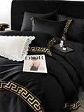 Cifeeo-Vintage Gold Embroidery Duvet Cover Set, Black, 1000TC, Egyptian Cotton Bedding Set, Double, Queen, King Bed Sheet, Pillowcases