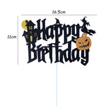 Cifeeo Halloween Cake Toppers Black Cat witch Pumpkin Happy Birthday Topper Cupcake Picks Halloween Boo Theme Birthday Party Decoration