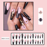 Cifeeo 24Pcs Long Coffin False Nails with Glue Wearable Brown Fake Nails with   Rhinestones Ballet Press on Nails Full Cover Nail Tips