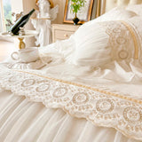 Cifeeo-French Pleat Lace Ruffles Bedding Set, Velvet Fleece Duvet Cover, Bed Sheet, Pillowcases, Princess Bedding Set, Plush, Warm