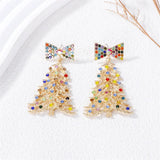 Cifeeo-Christmas gifts Luxury Colorful Rhinestone Christmas Tree Dangle Earring for Women Exquisite Zircon Pearl Bowknot Xmas Elk Earring Party Jewelry